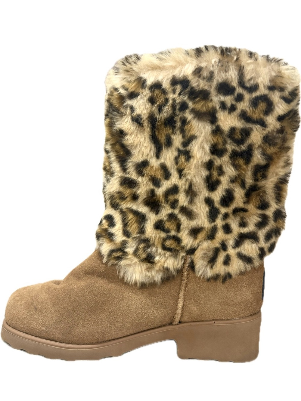 BEARPAW Leopard Faux Fur Suede Boots Size 7